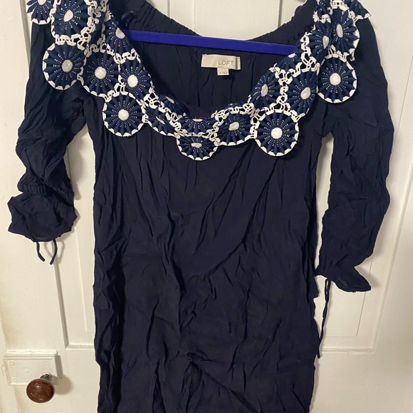 Loft Navy Blue Dress with Gorgeous neckline - Picture 3 of 6